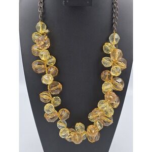 Chunky Faceted Amber Yellow‎ Acrylic Gold Tone Beaded Statement Necklace